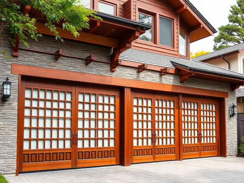Custom Asian-inspired garage door installation in Stonington CT